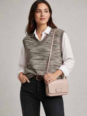 Zara Marled Knit V-Neck Vest in Black and Cream